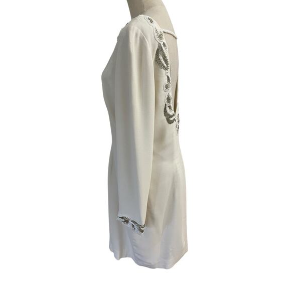 Vtg 80s Lime Nite Dress Sz L Ivory Beaded Backless Cocktail Wedding Bridal Elope - Picture 5 of 12